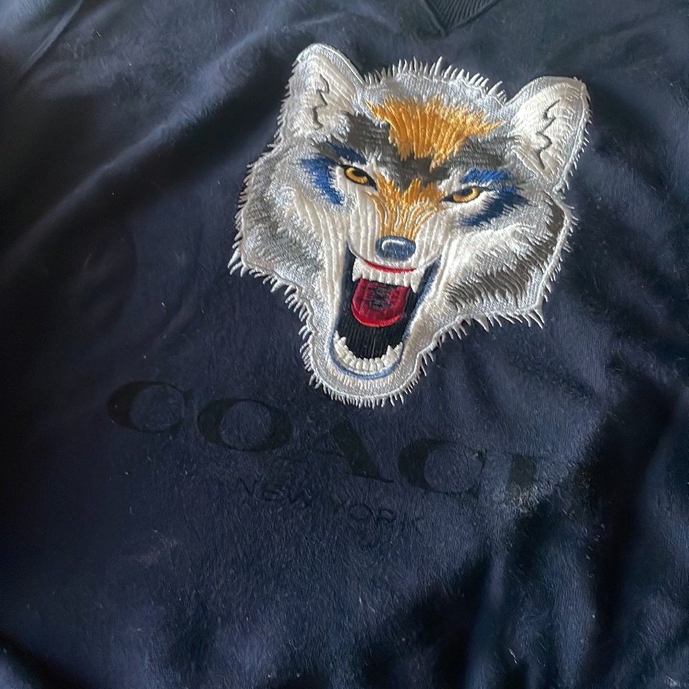 COACH Wolf Graphic Sweatshirt Navy Blue Signature C Design - Picture 4 of 7